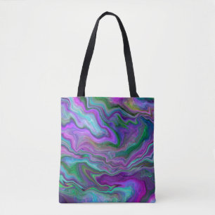 Tote Bag Violet, vert et bleu Fluid Art Abstrait