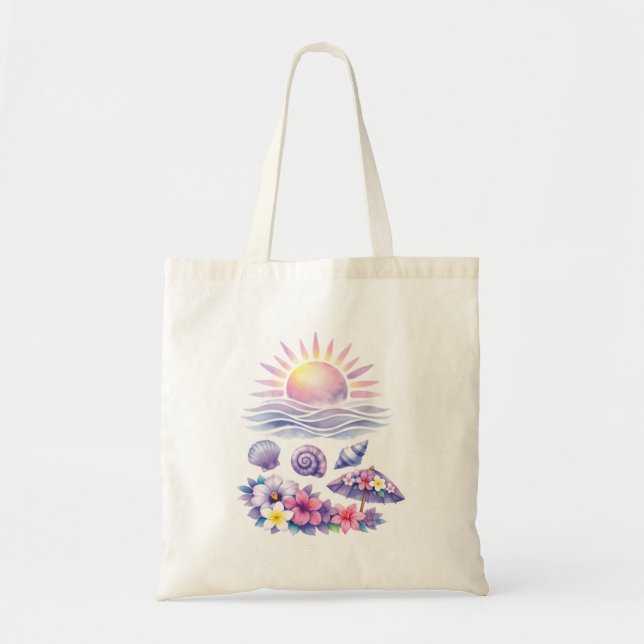 Tote Bag violet watercolor creative beach (Devant)