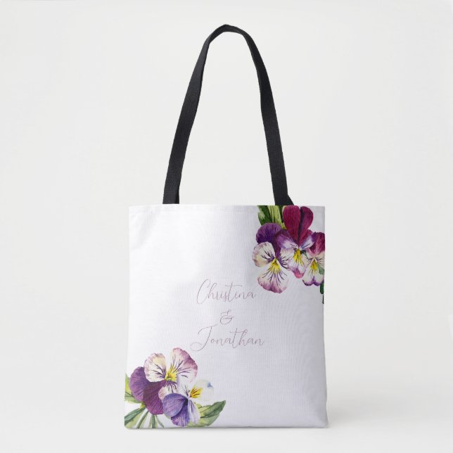 Tote Bag Violettes aquarelles romantiques (Devant)