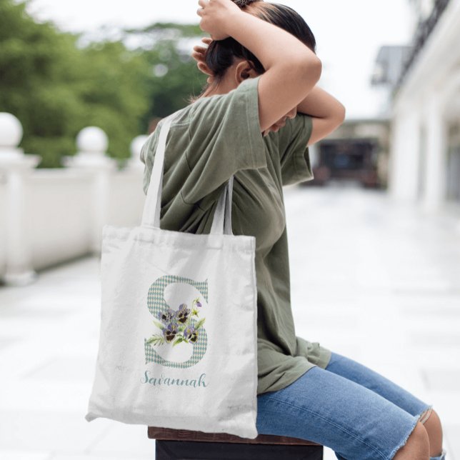 Tote Bag Violettes & Arlequin Bleu Lettre S (Créateur téléchargé)