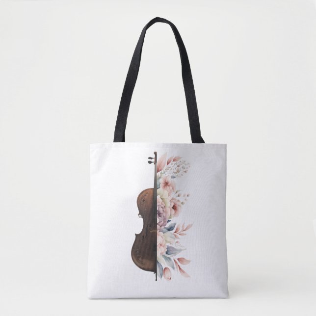 Tote Bag Violon aux fleurs. (Devant)