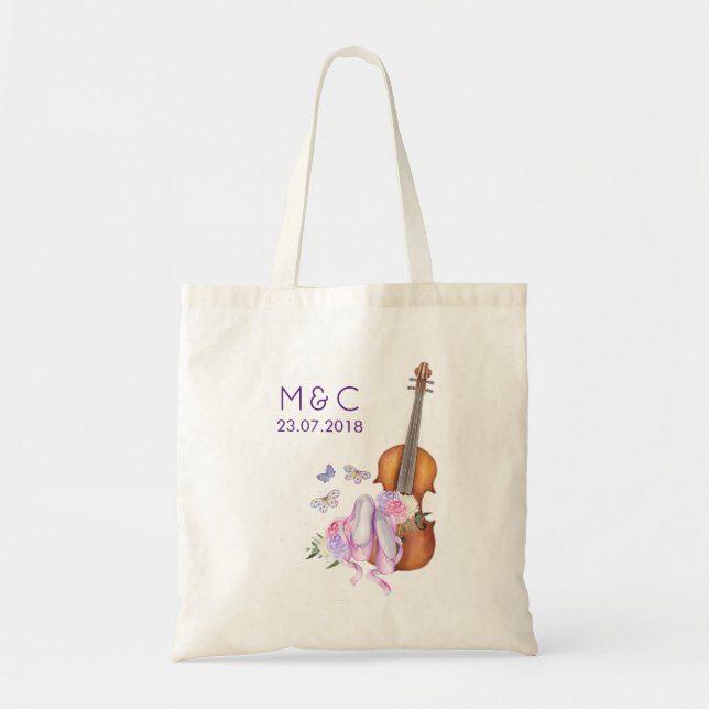 Tote Bag Violon, ballet Chaussures et papillons Mariage (Devant)
