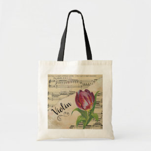 Tote Bag Violon Elegant Tulip Partition Vintage