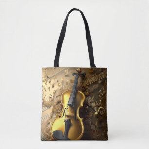 Tote Bag Violon Or vintage Sur Cordes Musicales D'Or,