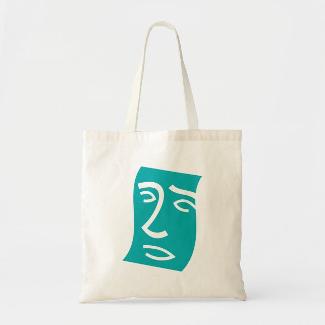 Tote Bag Visage Abstrait Moderne Art Linéaire Sarcelle (Devant)