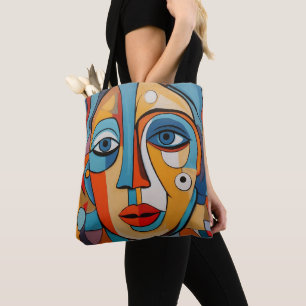 Tote Bag Visage coloré décoratif Art Abstrait