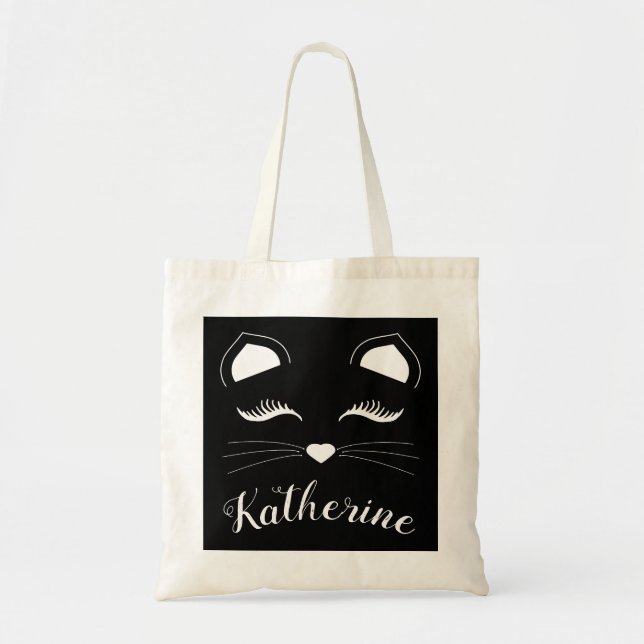 Tote Bag Visage de chat noir et blanc (Devant)