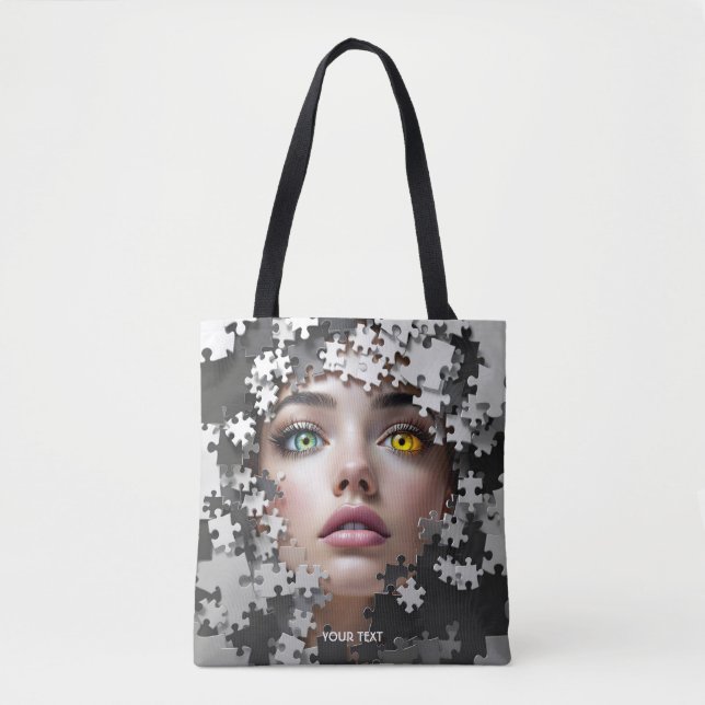 Tote Bag Visage de fille de puzzle fantaisie mignon  (Devant)