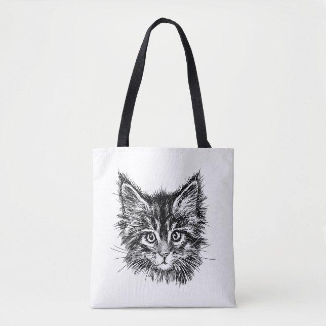 Tote Bag Visage de Kitten noir et blanc (Devant)