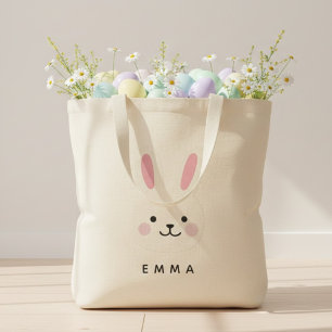 Tote Bag Visage de Lapin de Pâques Personnalisé avec Nom