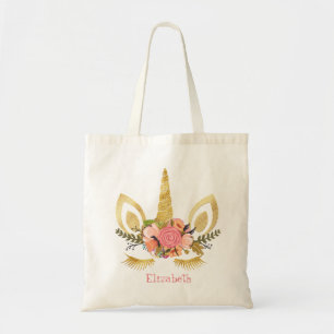 Tote Bag Visage de licorne adorable, couronne florale