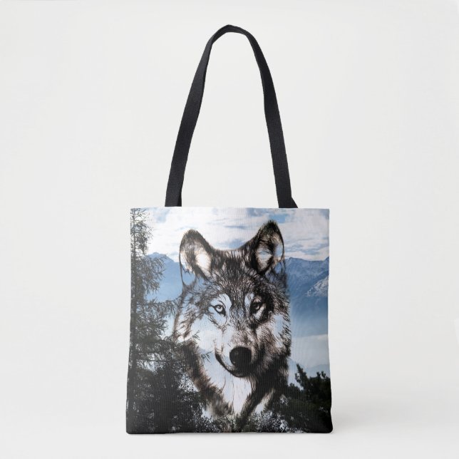 Tote Bag Visage de loup dans le ciel (Devant)
