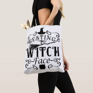 Tote Bag VISAGE DE SORCIÈRE AU REPOS Typographie Vintage po