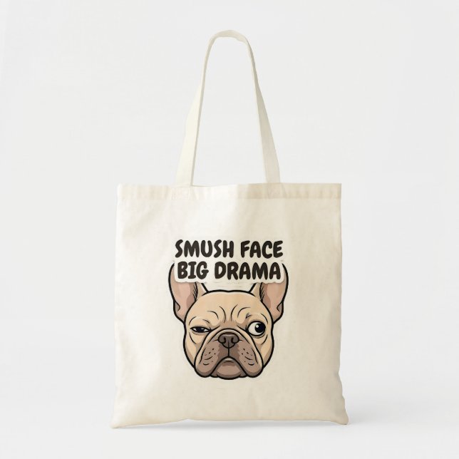 Tote Bag Visage Écrasé Gros Drame Drôle Design Bouledogue F (Devant)