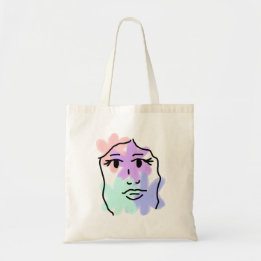 Tote Bag Visage et fleurs abstrait (couleurs pâles)