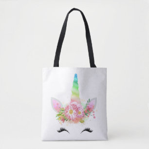 Tote Bag Visage Fourre-tout de licorne d'arc-en-ciel