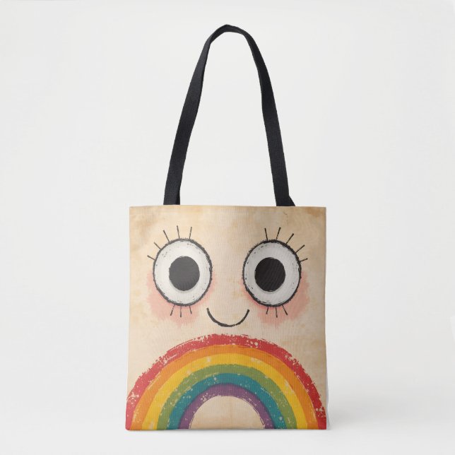 TOTE BAG VISAGE HEUREUX ARC-EN-CIEL (Devant)