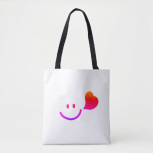 Tote Bag Visage Souriant Mignon avec Cœur – Vibes Heureuses