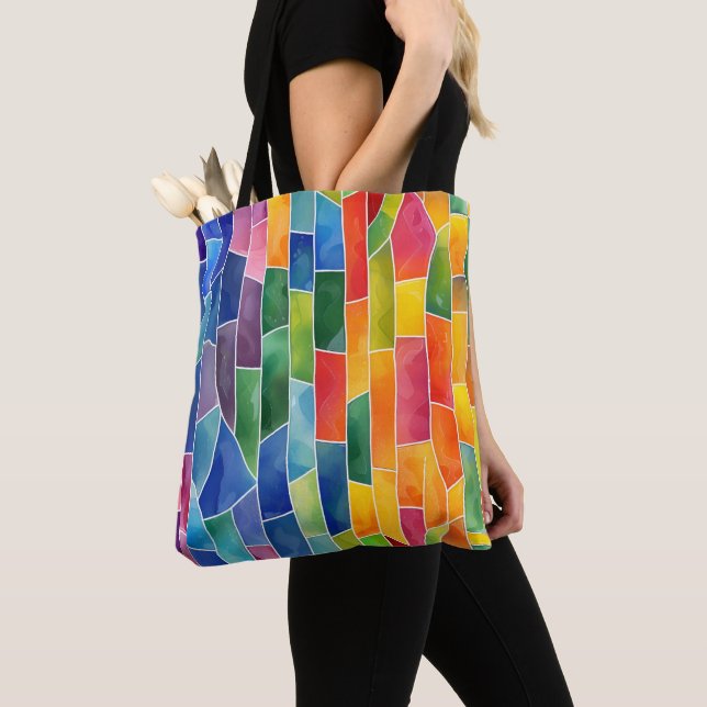 Tote Bag Vitrail arc-en-ciel aquarelle (De près)