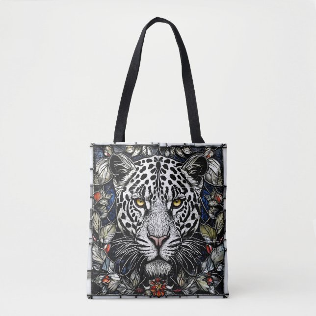 Tote Bag Vitrail Léopard noir et blanc (Devant)