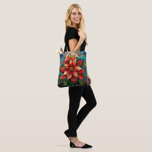 Tote Bag Vitraux de Noël Fleur rouge Poinsettia
