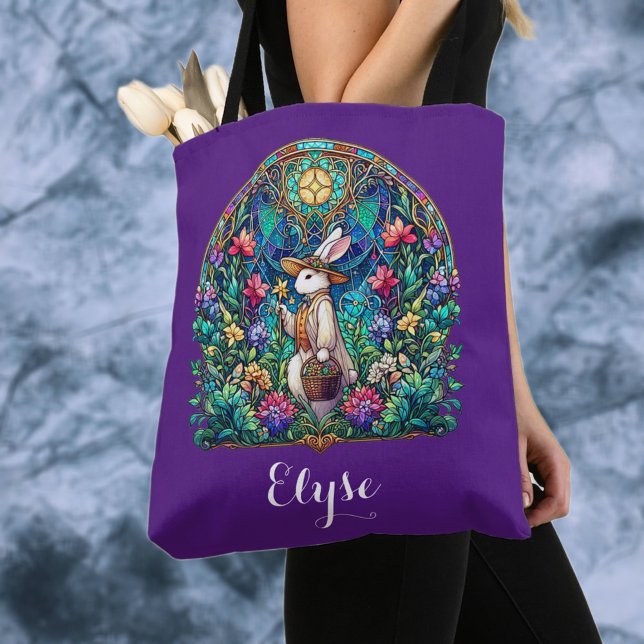 Tote Bag Vitre violet Whimsical Sardé Lapin de Pâques (Créateur téléchargé)