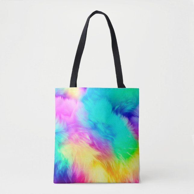 Tote Bag Vivid Rainbow Fluffy Fur Texture-75201 (Devant)