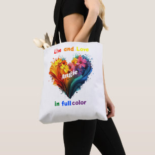 Tote Bag Vivre Et Aimer En Couleur Pleine