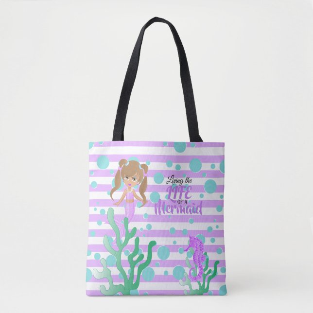 Tote Bag Vivre la vie d'une sirène - Lavande (Devant)