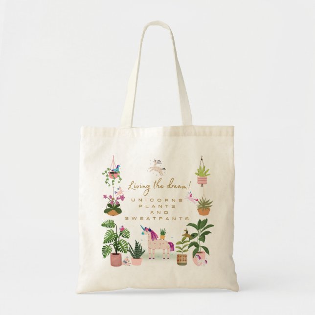 Tote Bag Vivre le rêve avec des licornes et des Plantes (Devant)