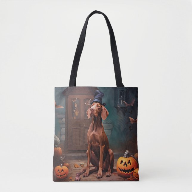 Tote Bag Vizsla Citrouille Halloween effroi (Devant)