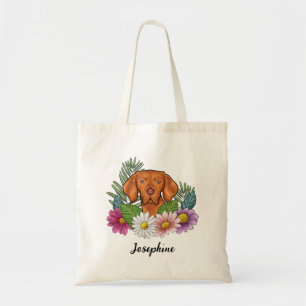 Tote Bag Vizsla Hongroise Avec Fleurs Colorées Et Nom