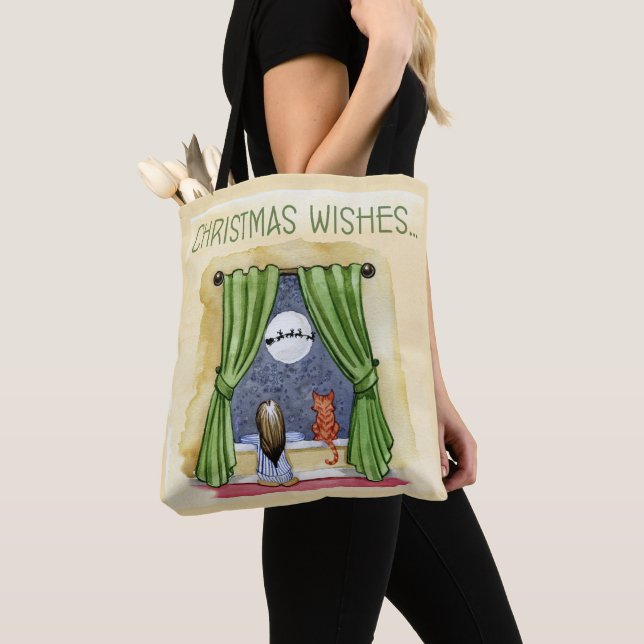 Tote Bag Vœux de Noël Enfant Mignon & Chat Kitty Noël (De près)