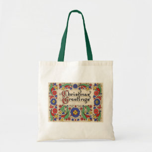 Tote Bag Voeux de Noël Vintage avec bordure décorative