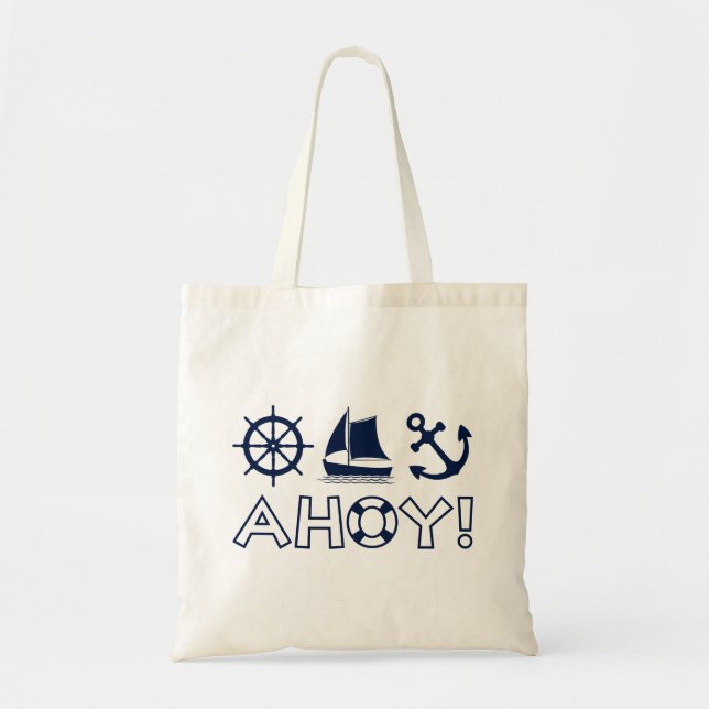 Tote Bag Voilier Ancre Ahoy! Bleu Foncé (Devant)