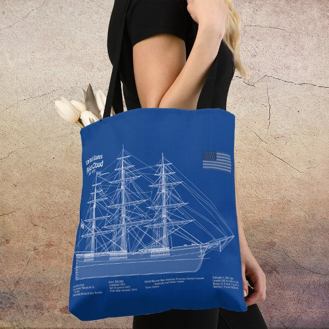 Tote Bag Voilier Clipper Flying Cloud - Plan ABD (Clipper Ship Flying Cloud - Blueprint ABD. Tote Bag)