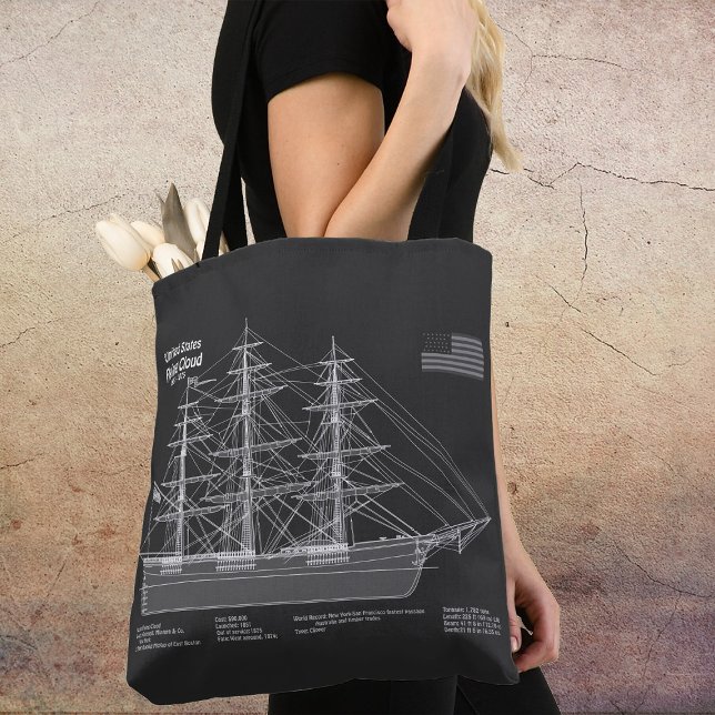 Tote Bag Voilier Clipper Flying Cloud - Plan PD (Clipper Ship Flying Cloud - Blueprint PD. Tote Bag)