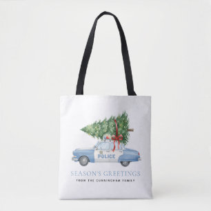 Tote Bag Voiture d'arbre de Noël d'agent de police moderne