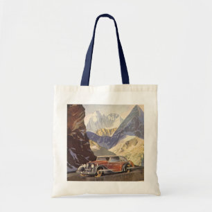 Tote Bag Voiture Vintage sur Mountain Road en hiver avec ne