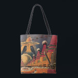 Tote Bag Voiture volant vintage de science fiction futurist<br><div class="desc">illustration vintage image de science-fiction voyage et transport avec un livre classique retro sci fi milieu urbain avec une ville de l'avenir. Les bâtiments architecturaux sont en forme de cônes et les véhicules volent dans le ciel comme des oiseaux tandis que la foule se déplace à travers la métropole.</div>