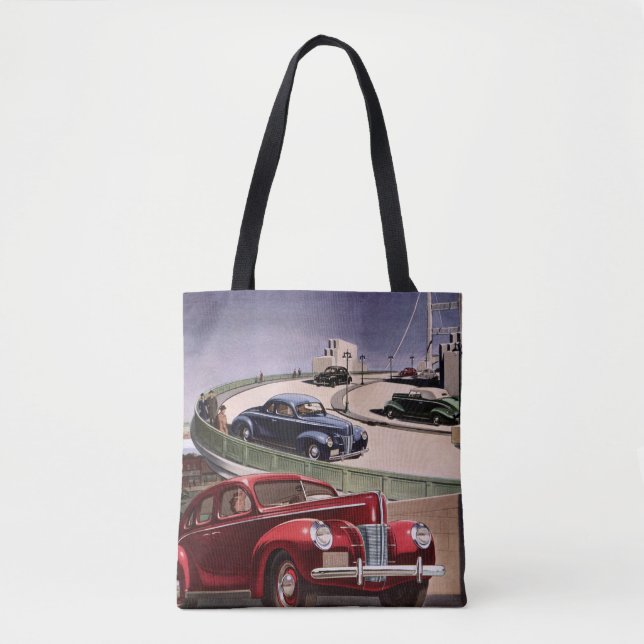 Tote Bag Voitures d'époque, Voyage sur la route des berline (Devant)