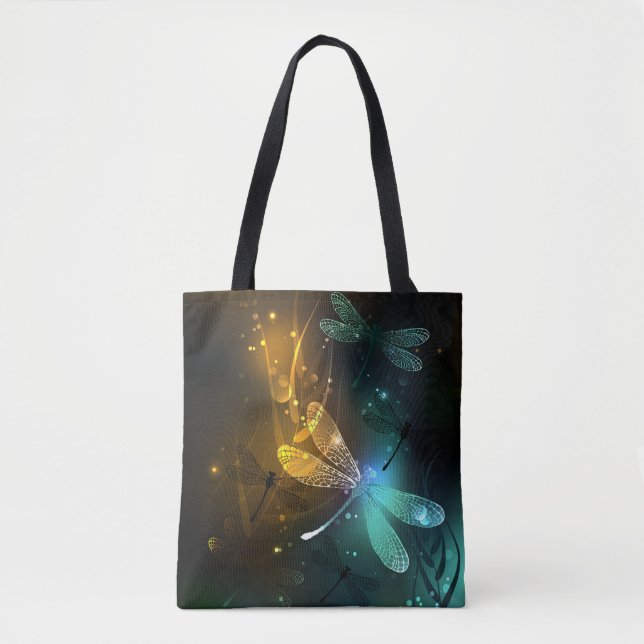 Tote Bag Vol de libellule verte lumineuse (Devant)