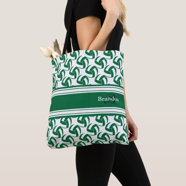 Tote Bag Volley-ball blanc vert foncé | Personnaliser (De près)