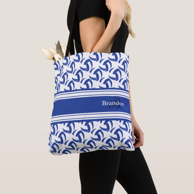 Tote Bag Volley-ball bleu foncé et blanc | Personnaliser (De près)