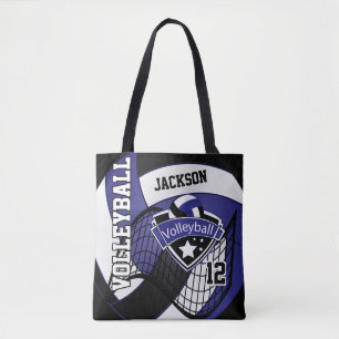 Tote Bag Volley-ball bleu, noir et blanc