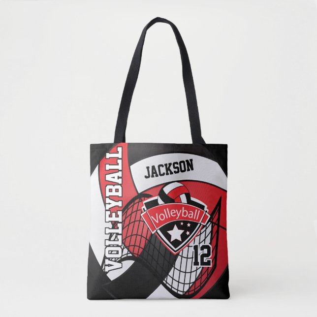 Tote Bag Volley-ball rouge, noir et blanc (Devant)