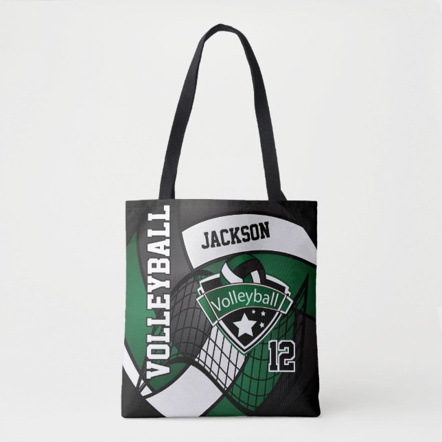 Tote Bag Volley-ball vert foncé, noir et blanc (Devant)