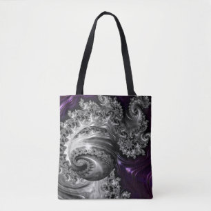 Tote Bag Vortex fractal argenté et pourpre