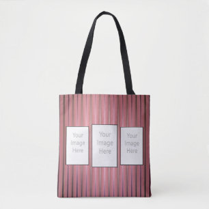 Tote Bag Vos 3 photos personnalisées avec des rayures roses