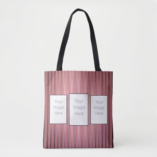 Tote Bag Vos 3 photos personnalisées avec des rayures roses (Devant)